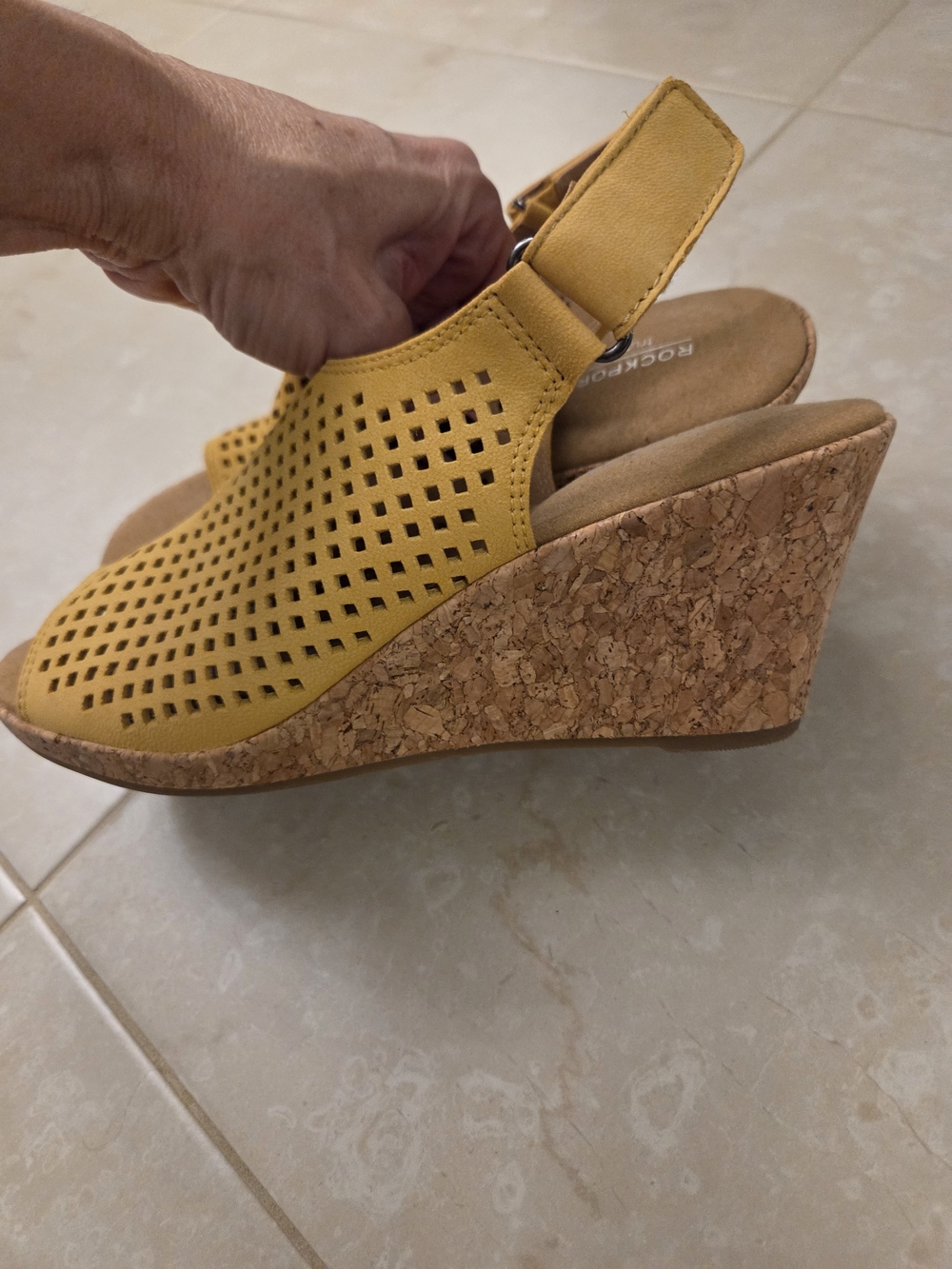 Rockport Briah Yellow Perforated Cork Wedge Sandals